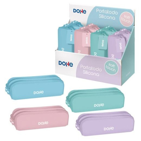 (51970) DOHE PORTATODO DOBLE SERENITY 200X60X70MM SILICONA SOFT TOUCH C/SURTIDOS PASTEL EXPOSITOR 8 UD