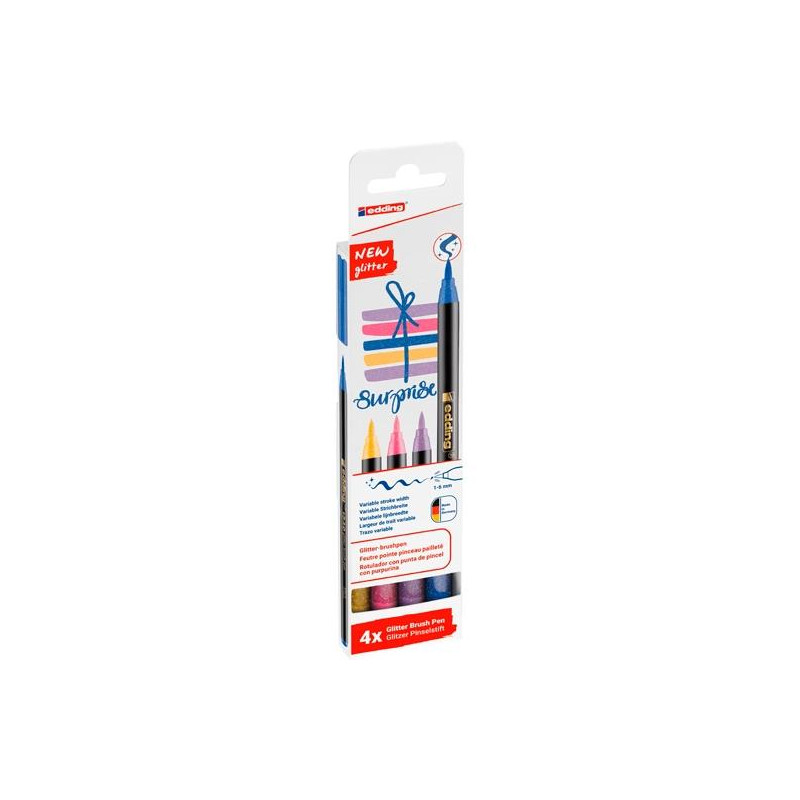 (4-1340-4-3) EDDING ROTULADORES 1340 GLITTER BRUSH PEN PUNTA PINCEL C/SURTIDOS ESTUCHE 4 UD (4-1340-4-3) EDDING ROTULADORES 1340 GLITTER BRUSH PEN PUNTA PINCEL C/SURTIDOS ESTUCHE 4 UD