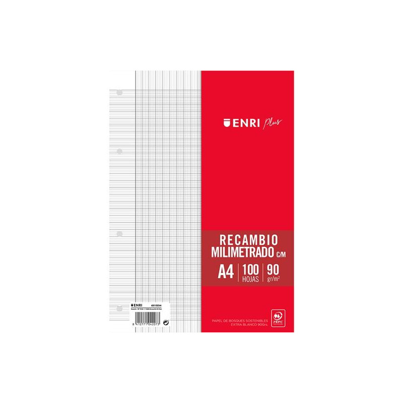 (400158544) ENRI RECAMBIO PLUS 100H A4 90GR MILIMETRADO C/MARGEN 4 TALADROS BLANCO (400158544) ENRI RECAMBIO PLUS 100H A4 90GR MILIMETRADO C/MARGEN 4 TALADROS BLANCO