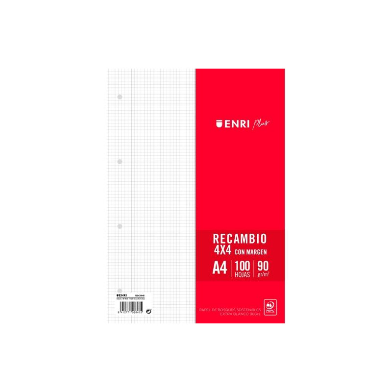 (400173748) ENRI RECAMBIO PLUS 100H A4 90GR 4X4 C/MARGEN 4 TALADROS (400173748) ENRI RECAMBIO PLUS 100H A4 90GR 4X4 C/MARGEN 4 TALADROS
