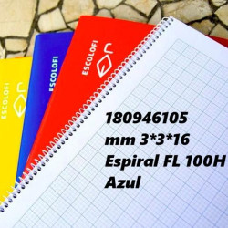 (180946105) ESCOLOFI CUADERNO ESPIRAL 100H FOLIO 70GR MILIMETRADO 3X3X16 AZUL