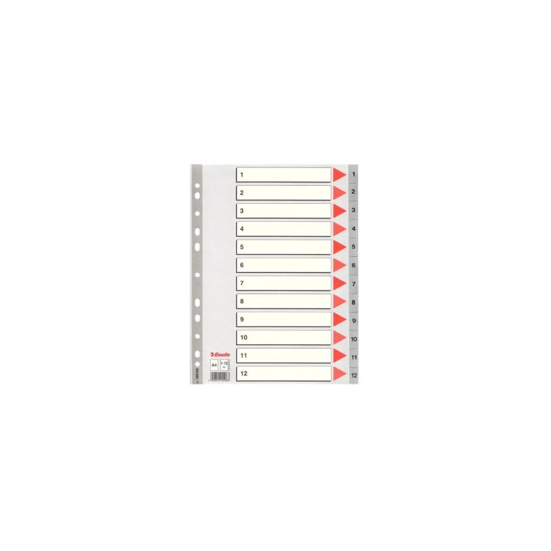 (100106) ESSELTE ÍNDICE NUMÉRICO MULTITALADRO 1-12 POLIPROPILENO A4 GRIS CON CARÁTULA ÍNDICE CARTÓN COLOR (100106) ESSELTE ÍNDICE NUMÉRICO MULTITALADRO 1-12 POLIPROPILENO A4 GRIS CON CARÁTULA ÍNDICE CARTÓN COLOR