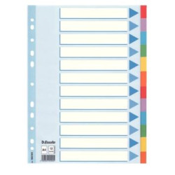 (100194) ESSELTE SEPARADORES MULTITALADRO CARTÓN 12 POSICIONES A4 ÍNDICE COLORES
