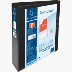 (51843NE) EXACOMPTA CARPETA 4 ANILLAS MIXTAS 40MM KREACOVER FORRADA PP A4+ PERSONALIZABLE 3 BOLSOS EXTERIORES NEGRO