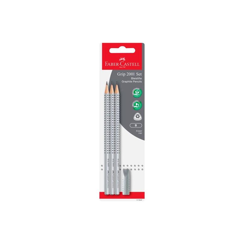 (117097) FABER CASTELL SET DE LÁPICES DE GRAFITO GRIP 2001 B + GOMA CAPUCHÓN EN BLISTER DE 4 PIEZAS (117097) FABER CASTELL SET DE LÁPICES DE GRAFITO GRIP 2001 B + GOMA CAPUCHÓN EN BLISTER DE 4 PIEZAS