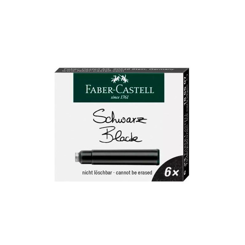 (185507) FABER CASTELL ESTUCHE 6 CARTUCHOS DE TINTA ESTÁNDAR NEGRO (185507) FABER CASTELL ESTUCHE 6 CARTUCHOS DE TINTA ESTÁNDAR NEGRO