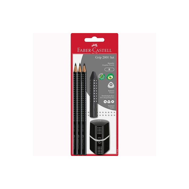 (217093) FABER CASTELL SET 2001 GRIP 3 LÁPICES DE GRAFITO + GOMA + SACAPUNTAS NEGRO EN BLISTER (217093) FABER CASTELL SET 2001 GRIP 3 LÁPICES DE GRAFITO + GOMA + SACAPUNTAS NEGRO EN BLISTER