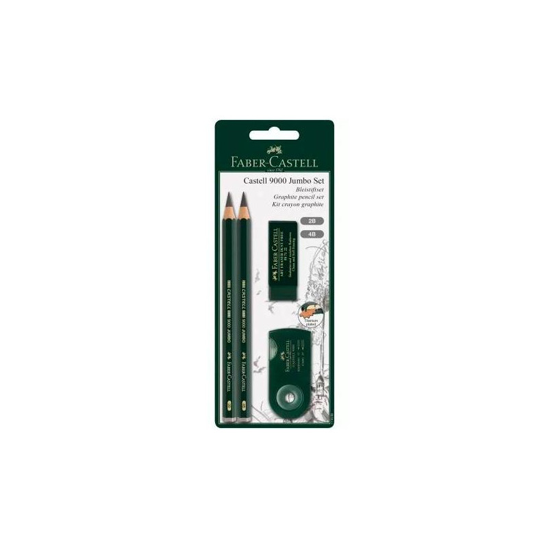 (119398) FABER CASTELL SET DE DIBUJO JUMBO 9000 NEGRO -BLISTER 4 PIEZAS-