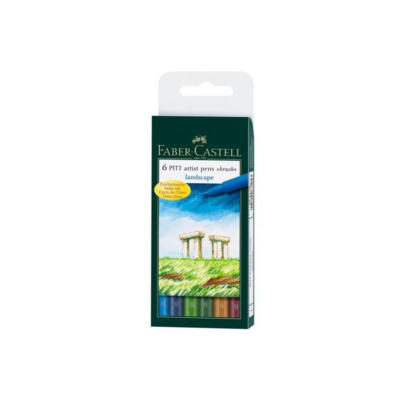 (167105) FABER CASTELL ROTULADORES PITT ARTIST PEN BRUSH PUNTA PINCEL PAISAJE C/SURTIDOS ESTUCHE 6 UD
