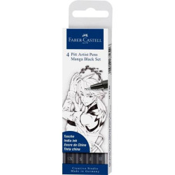(167132) FABER CASTELL ROTULADORES SET PITT ARTIST PEN MANGA XS-S-F-B BLACK ESTUCHE 4 UD
