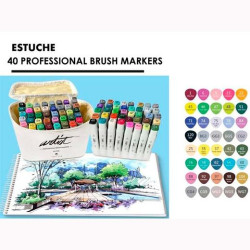 (AB-1240) ALEX BOG ROTULADORES CANVAS LUXE PROFESSIONAL BRUSH MARKET DOBLE PUNTA BISELADA/PINCEL C/SURTIDOS ESTUCHE 40 UD