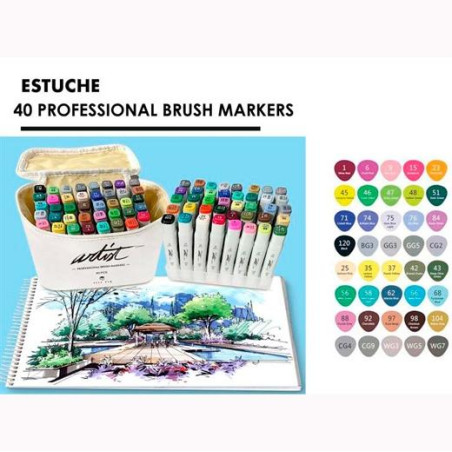 (AB-1240) ALEX BOG ROTULADORES CANVAS LUXE PROFESSIONAL BRUSH MARKET DOBLE PUNTA BISELADA/PINCEL C/SURTIDOS ESTUCHE 40 UD