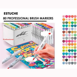 (AB-1280) ALEX BOG ROTULADORES CANVAS LUXE PROFESSIONAL BRUSH MARKET DOBLE PUNTA BISELADA/PINCEL C/SURTIDOS ESTUCHE 80 UD