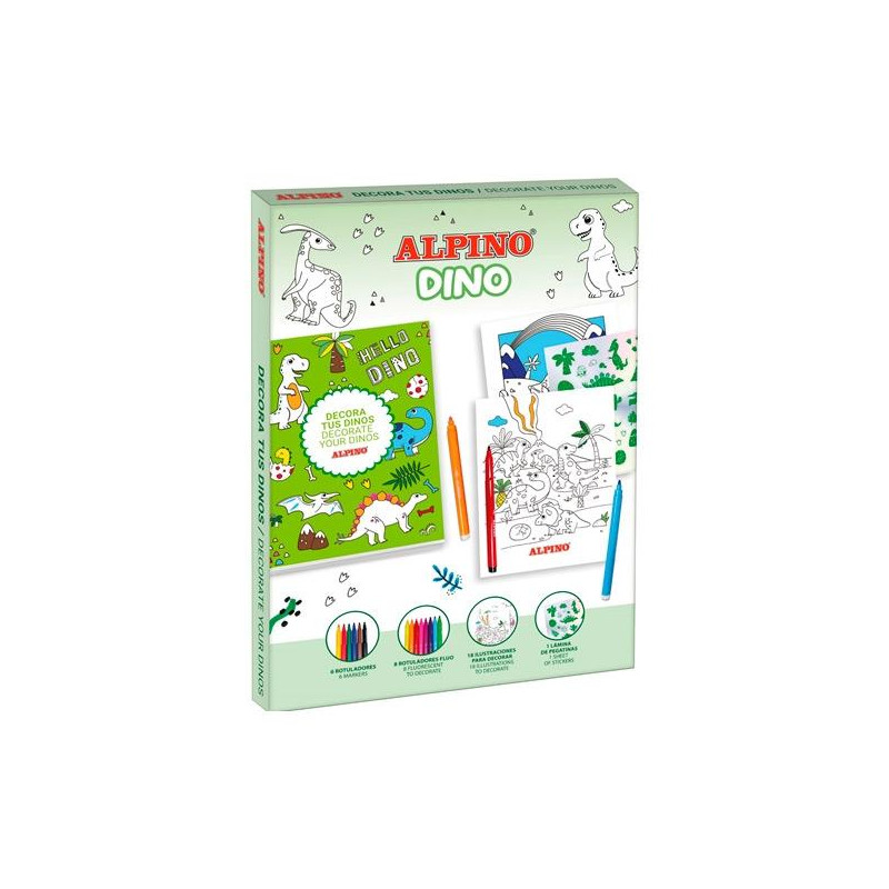 (AD000001) ALPINO SET CREATIVO DECOR DINO 14 ROTULADORES + 18 ILUSTRACIONES + PEGATINAS (AD000001) ALPINO SET CREATIVO DECOR DINO 14 ROTULADORES + 18 ILUSTRACIONES + PEGATINAS