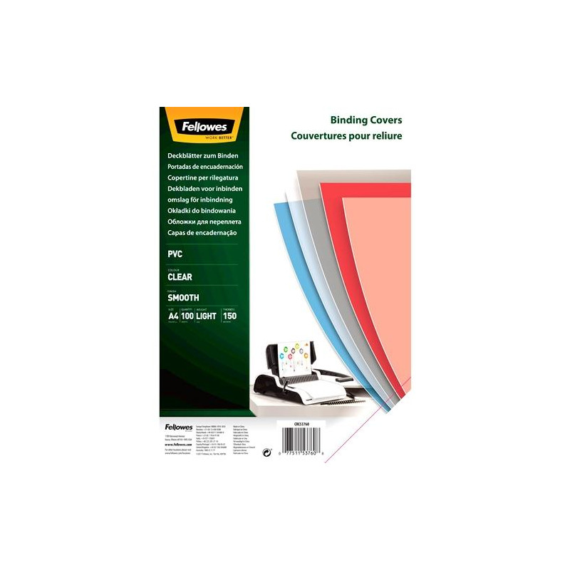 (5376001) FELLOWES TAPAS ENCUADERNACIÓN A4 PVC 150 MICRAS TRANSPARENTE PACK 100 UD (5376001) FELLOWES TAPAS ENCUADERNACIÓN A4 PVC 150 MICRAS TRANSPARENTE PACK 100 UD