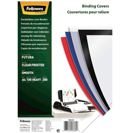 (5376503) FELLOWES TAPAS ENCUADERNACIÓN A4 PP 280 MICRAS TRANSLÚCIDO PACK 100 UD