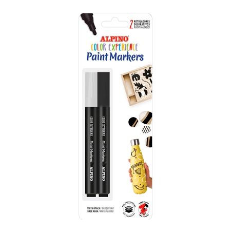 (AR000251) ALPINO ROTULADORES CREA PAINT MARKER MULTISUPERFICIES BLANCO Y NEGRO BLÍSTER 2 UD