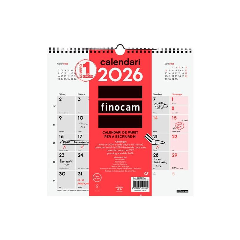 (781530026) FINOCAM CALENDARIO DE PARED PARA ESCRIBIR 30X30-300X300MM MV NEUTRO 2026 CATALÁN (781530026) FINOCAM CALENDARIO DE PARED PARA ESCRIBIR 30X30-300X300MM MV NEUTRO 2026 CATALÁN