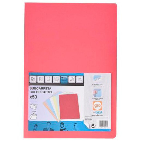 (400040853) GIO SUBCARPETA SIMPLE CARTULINA FOLIO 180GR ROJO PASTEL -50U-