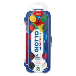 (F351200) GIOTTO ACUARELAS EN PASTILLAS 30MM CON PINCEL COLORES SURTIDOS ESTUCHE 12 UD