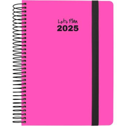 (70306854) GRAFOPLAS AGENDA ANUAL SERIE NEÓN ESPIRAL 15X21CM D/P CIERRE C/GOMA FUCSIA 2025
