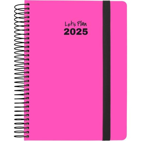 (70306854) GRAFOPLAS AGENDA ANUAL SERIE NEÓN ESPIRAL 15X21CM D/P CIERRE C/GOMA FUCSIA 2025