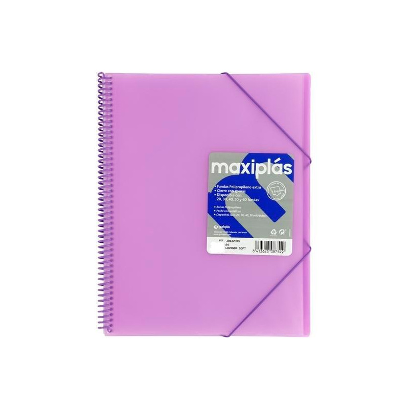 (39833095) GRAFOPLÁS CARPETA CON FUNDAS MAXIPLÁS ESPIRAL A4 30 FUNDAS C/SOBRE PP RÍGIDO TRANSLÚCIDO LAVANDA SOFT (39833095) GRAFOPLÁS CARPETA CON FUNDAS MAXIPLÁS ESPIRAL A4 30 FUNDAS C/SOBRE PP RÍGIDO TRANSLÚCIDO LAVANDA SOFT