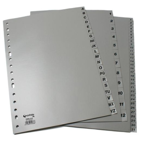 (44411071) GRAFOPLAS SEPARADORES NUMERICOS A4 PP 1-31 POSICIONES 16 TALADROS OPACO GRIS