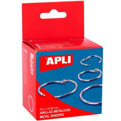 (00454) APLI ANILLAS METÁLICAS ARTICULADAS Ø38MM CAJA 20 UD NIQUELADAS