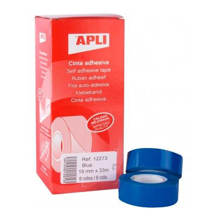 (12273) APLI CINTA ADHESIVA SILENCIOSA ROLLO 19MM X 33M PP CAJA 8 UD AZUL