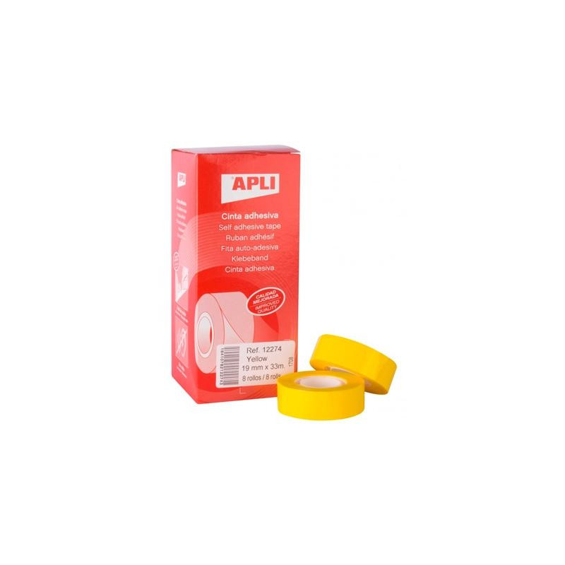 (12274) APLI CINTA ADHESIVA SILENCIOSA ROLLO 19MM X 33M PP CAJA 8 UD AMARILLO (12274) APLI CINTA ADHESIVA SILENCIOSA ROLLO 19MM X 33M PP CAJA 8 UD AMARILLO