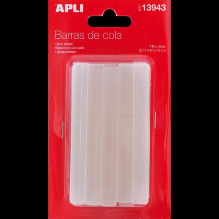 (13943) APLI BARRAS DE COLA PARA PISTOLA DE TERMOFUSIBLE TRANSPARENTES Ø11MM X 10CM -10U-