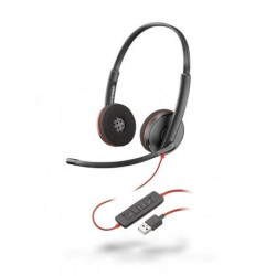 (8X228AA) HP POLY AURICULARES BLACKWIRE C3220 DIADEMA BIAURAL ESTÉREO MICRÓFONO CONTROL DE VOLUMEN CABLE USB-A NEGRO