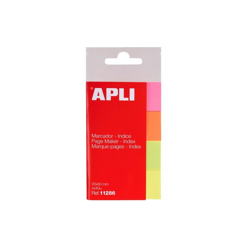 (11286) APLI MARCADORES DE PÁGINA 50X20MM 4 COLORES FLUORESCENTES 40 HOJAS POR COLOR