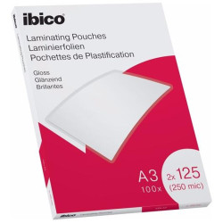 (627321) IBICO FUNDAS DE PLASTIFICAR 2X125 MICRAS A3 BRILLO PACK 100 UD