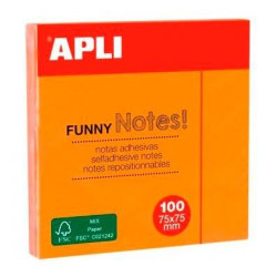 (11900) APLI BLOC NOTAS ADHESIVAS FUNNY REPOSICIONABLES 100H 75X75 NARANJA FLUORESCENTE PACK 12 UD
