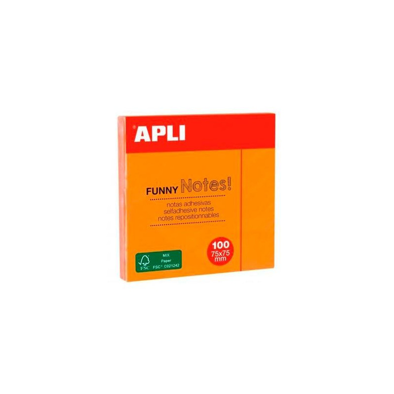 (11900) APLI BLOC NOTAS ADHESIVAS FUNNY REPOSICIONABLES 100H 75X75 NARANJA FLUORESCENTE PACK 12 UD (11900) APLI BLOC NOTAS ADHESIVAS FUNNY REPOSICIONABLES 100H 75X75 NARANJA FLUORESCENTE PACK 12 UD