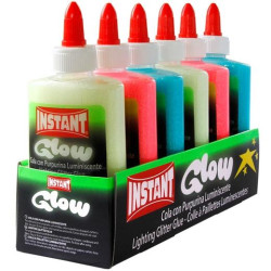 (15271) INSTANT COLA GLOW CON PURPURINA LUMINISCENTE BOTELLA 147ML CAJA EXPOSITORA - 6 UND-  C/SURTIDOS