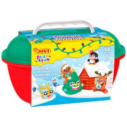 (2205) JOVI COFRE PLAY&FUN 24 PASTILLAS PLASTILINA 15GR + MOLDEADORES + RECORTABLES NAVIDAD