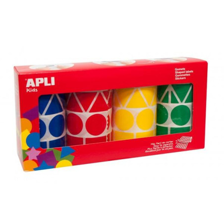 (10753) APLI GOMETS GEOMÉTRICOS CAJA 4 ROLLOS FORMAS Y COLORES SURTIDOS -5428 UNIDADES-