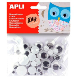 (13058) APLI OJOS MÓVILES NEGROS REDONDOS SIN ADHESIVO TAMAÑOS SURTIDOS -BOLSA 75U-