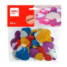 (13484) APLI FORMAS GOMA EVA ADHESIVAS CORAZONES CON PURPURINA METALIZADA COLORES SURTIDOS -50U-