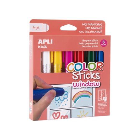 (19363) APLI PINTURA COLOR STICKS WINDOW PARA VENTANAS BARRA 6GR ESTUCHE DE 6 C/SURTIDOS