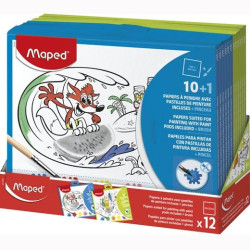 (831225) MAPED 10 PAPELES PARA PINTAR CON PASTILLAS DE PINTURA + PINCEL COLORES SURTIDOS
