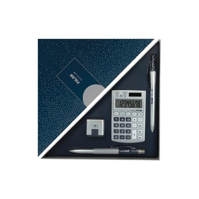 (08737) MILAN EDITION BOX SET DE ESCRITORIO SILVER AZUL MARINO (08737) MILAN EDITION BOX SET DE ESCRITORIO SILVER AZUL MARINO