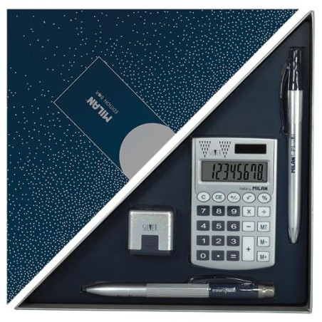 (08737) MILAN EDITION BOX SET DE ESCRITORIO SILVER AZUL MARINO