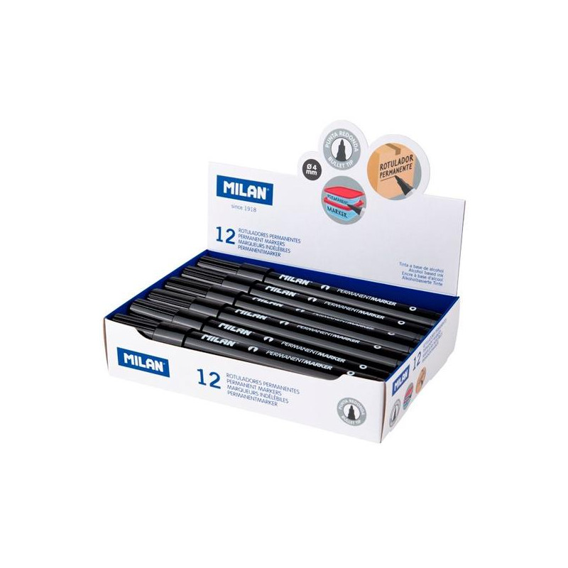 (16429122) MILAN ROTULADOR PERMANENTE PUNTA REDONDA Ø4MM NEGRO CAJA 12 UD (16429122) MILAN ROTULADOR PERMANENTE PUNTA REDONDA Ø4MM NEGRO CAJA 12 UD