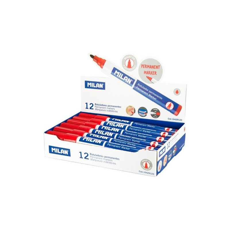 (16429123) MILAN ROTULADOR PERMANENTE PUNTA REDONDA Ø4MM ROJO CAJA 12 UD