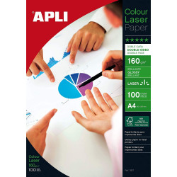 (11817) APLI PAPEL FOTOGRÁFICO A4 160GR LÁSER DOBLE CARA PAQUETE 100H BLANCO BRILLO