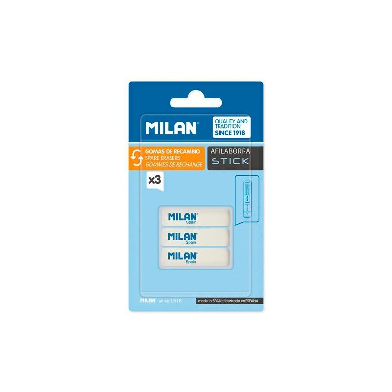 (BNM10236) MILAN GOMA DE RECAMBIO PARA AFILABORRA STICK BLÍSTER 3 UD (BNM10236) MILAN GOMA DE RECAMBIO PARA AFILABORRA STICK BLÍSTER 3 UD